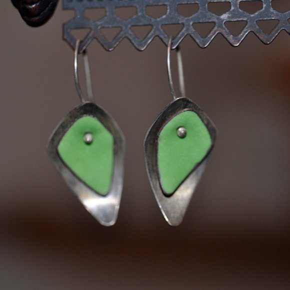 Enamel Triangle Sterling Silver Earrings - Picture 1 of 3